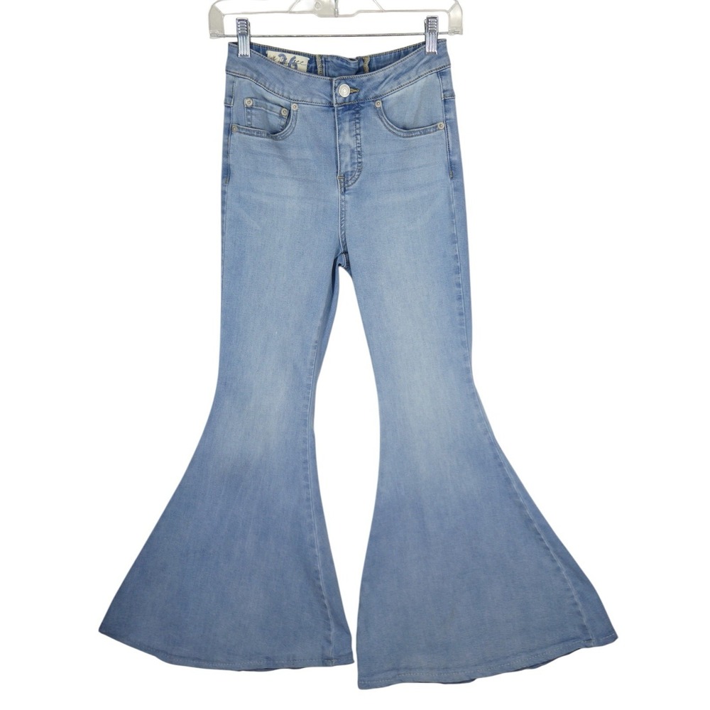 We The Free People CRVY Flare Jeans 26 Short Lace Back Hemmed Light Wash Boho